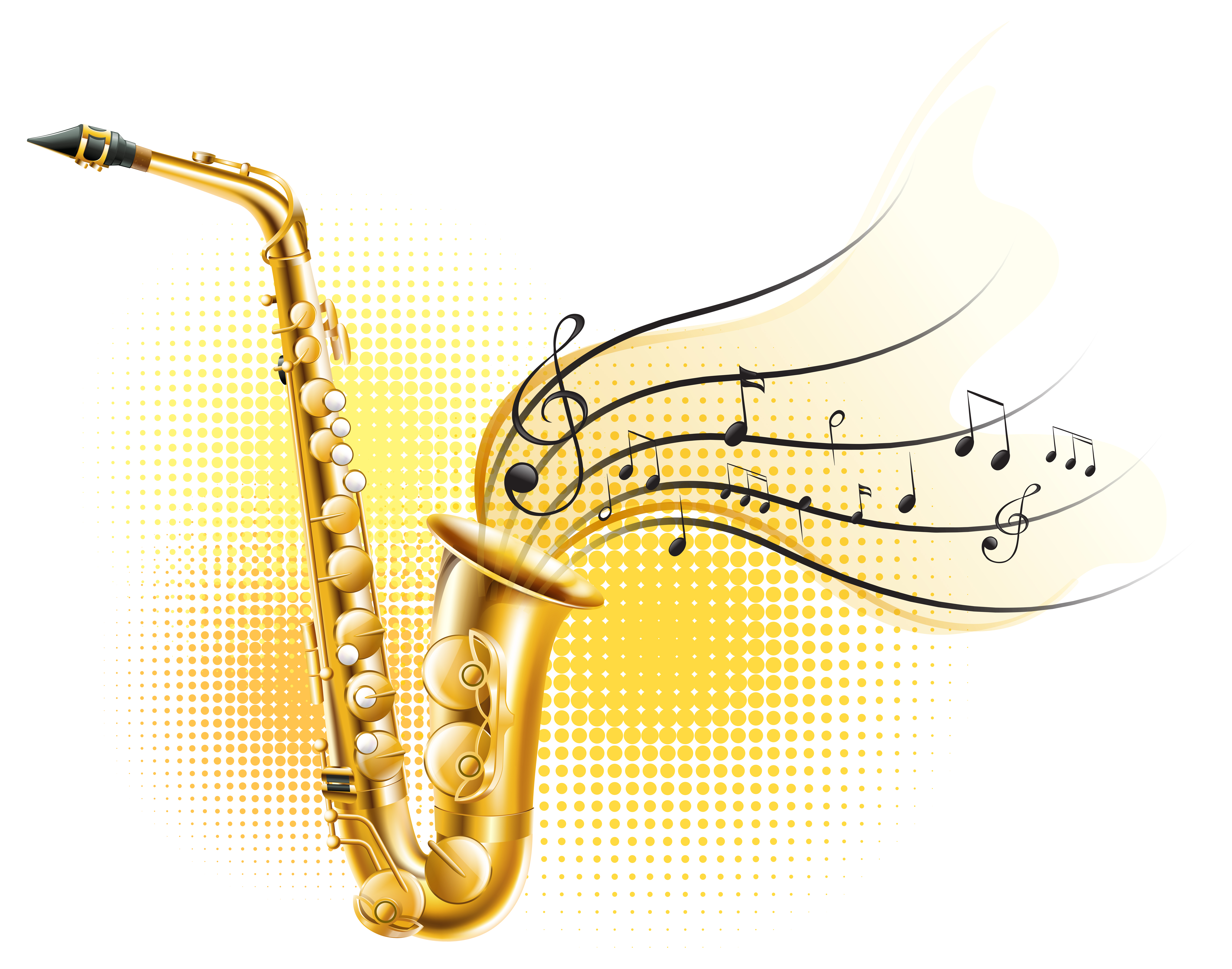 Classic saxophone with music notes