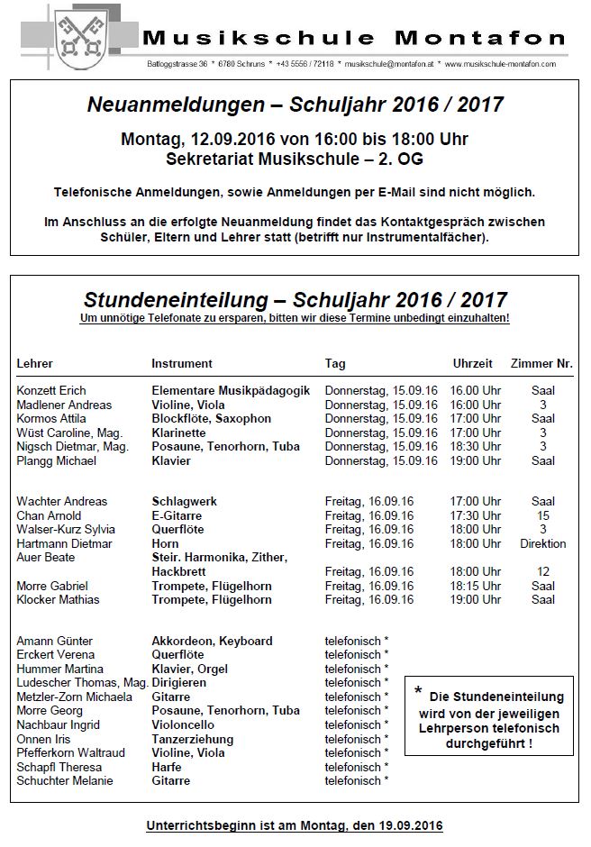 Stundeneinteilung 2016