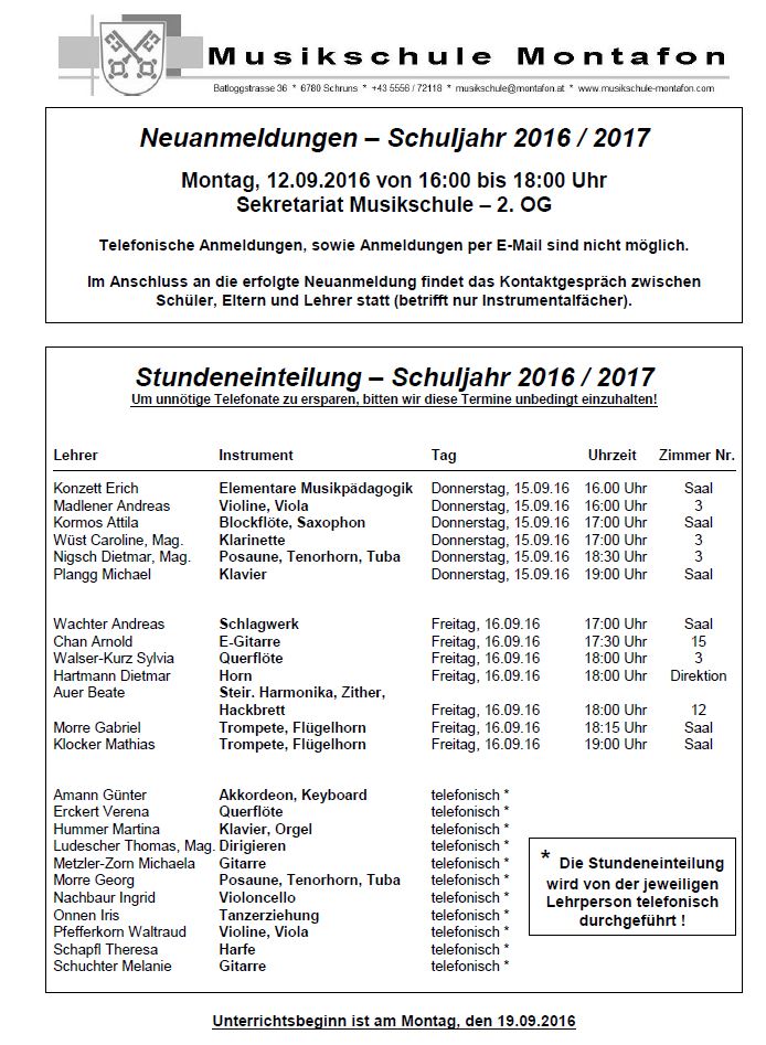 Stundeneinteilung 2016